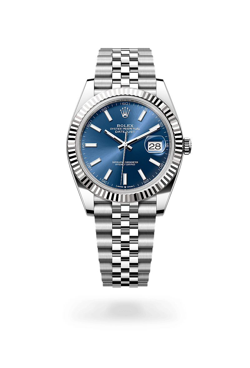 Rolex datejust silver bleue