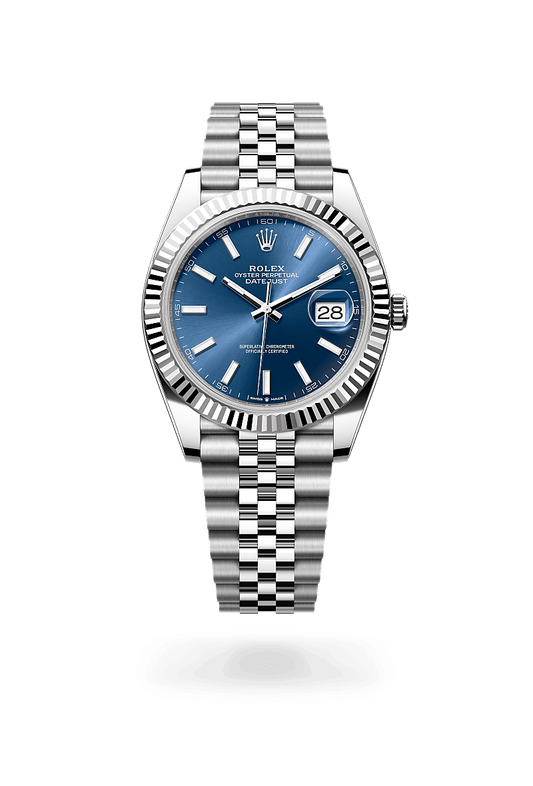 Rolex datejust silver bleue